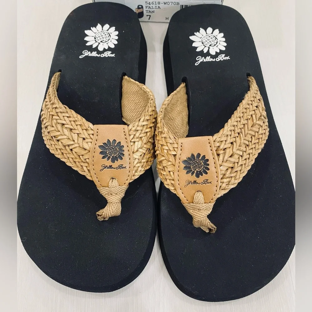 NWB Yellow Box Tan Braided Thong Sandals for Women - Picture 1 of 10
